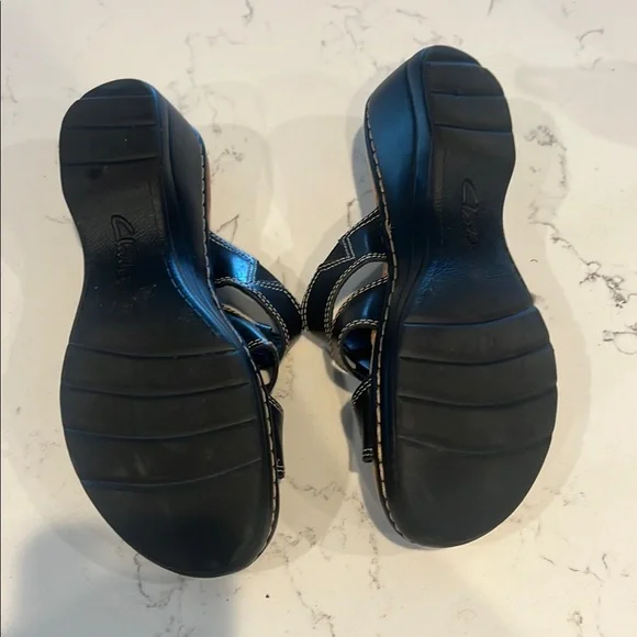 Clarks Black Leather Slide Sandals - Picture 5 of 9